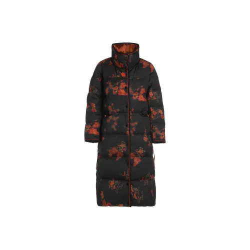QIAOWANNI Пуховик Женские Ink Black Marigold Pattern