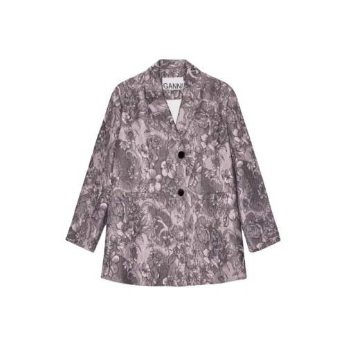 GANNI Рипплед Жаккард OVERSIZED Блейзер Бизнес Костюм Женский Черный