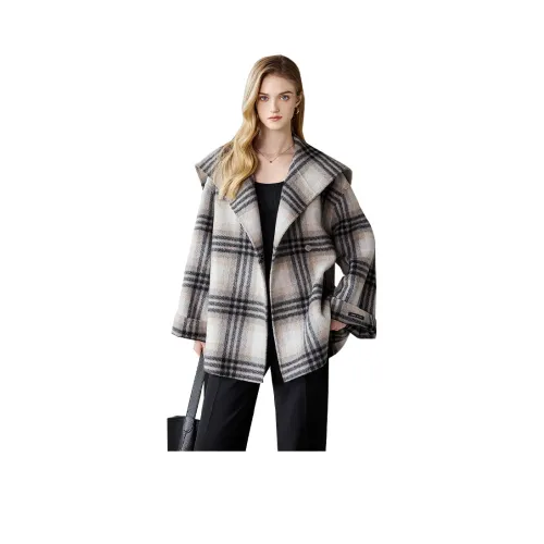 TOUCH Укороченное пальто женское черное Rice в клетку