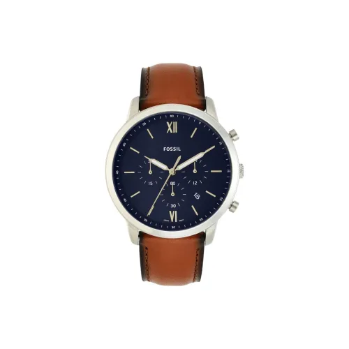 FOSSIL Наручные часы Кварцевый механизм Кожаный ремешок 44 мм Синий циферблат Мужские часы