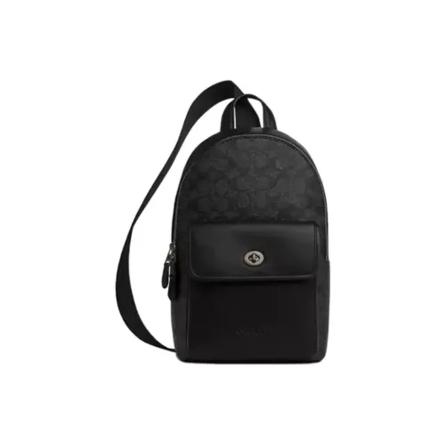 COACH Покрытый холст телячья кожа через плечо сумка на плечо маленькая унисекс черный