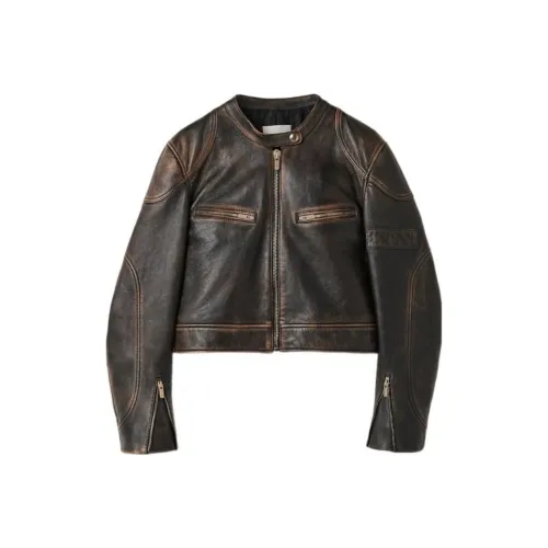MIU MIU SS24 Кожа Куртка Женская Коричневая