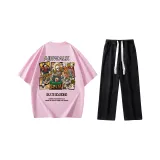 Комплект (Розовая вишневая рубашка с коротким рукавом + черные джинсы)