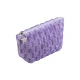 Фиолетовый плюшевый мешок для хранения макияжа с шахматным узором