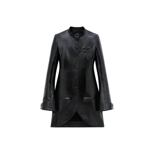 COURREGES SS24 Ellipse Виниловое пальто кожа куртка женское черное