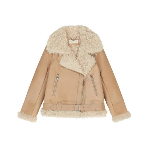 MICHAEL KORS Кожа Куртка Женская Песочного цвета