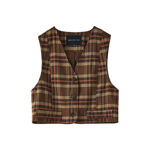 DEER AND FLYER Свободный крой Жилет Женские Curb Цепь Lattice Кофейный