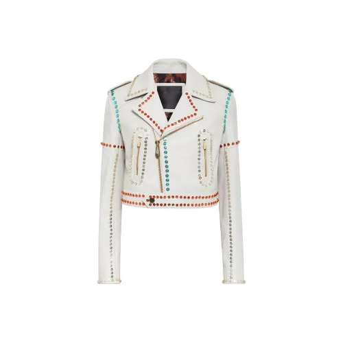 PHILIPP PLEIN Кожа Куртка Женская Белая