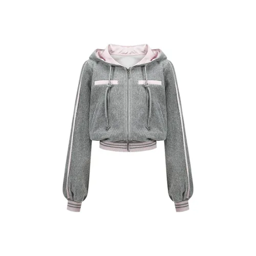 CHICHY CHICHY Толстовка Пальто Винтажный стиль Свободный крой Женский Дымчатый серый