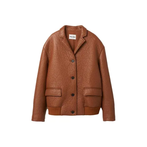 MIU MIU Кожа Куртка Женская Коричневая