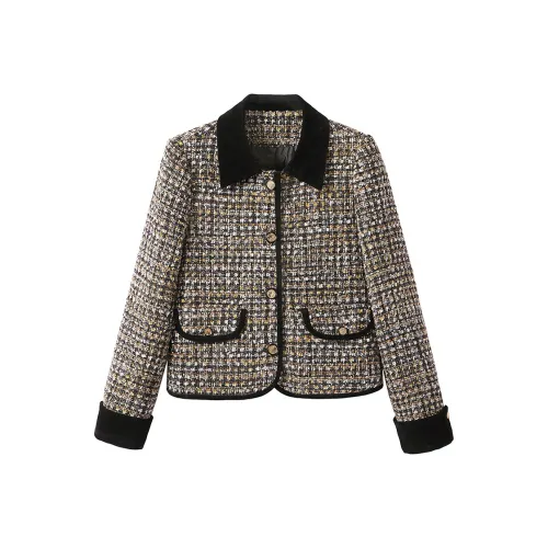 Cypress House Пуховик Женский Черный Желтый Клетка