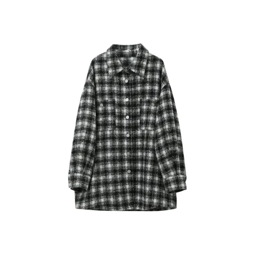 3COLOUR Пальто Женское Черное Белое Клетка