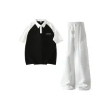 Чёрный и белый топ + белый низ