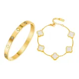 Белый браслет с четырехлистным клевером, многослойный (золото)