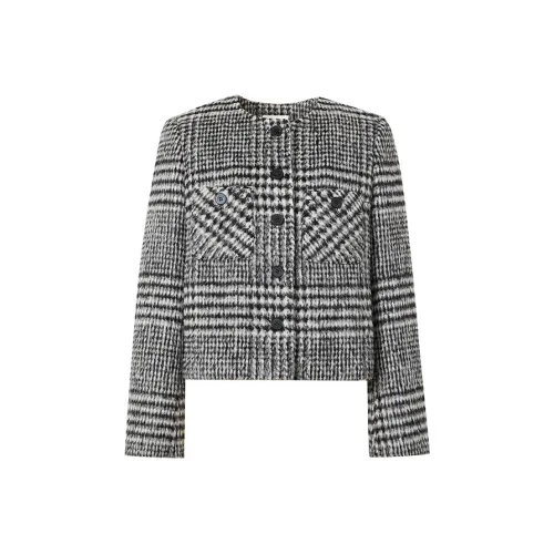 Hopeshow Пальто Женское Белое Основа Черная Клетка