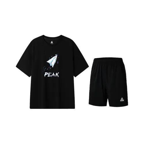 PEAK Бег Одежда Наборы Унисекс Черный Топ + Черные Шорты