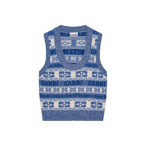 GANNI RE Cut Логотип Шерсть Mix Жилет Женские Синий