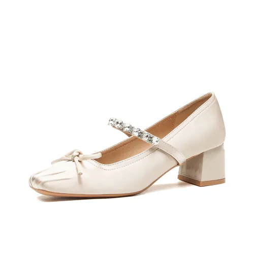 Lan Miao Грубый каблук Мэри Джейн Туфли Женские Абрикос