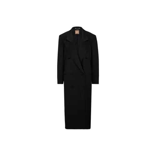Hugo Boss OVERSIZE Форма Tuxedo Пальто Из Смесованной Шерсти Пальто Женское Черное