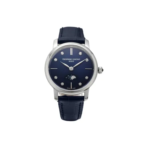 Frederique Constant Кварцевый механизм Унисекс Часы 30 мм Синий циферблат Корпус из нержавеющей стали Ремешок из коровьей кожи