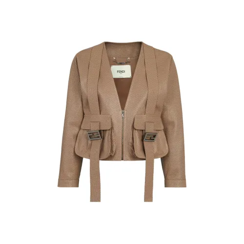 FENDI Кожа Куртка Женская Коричневая