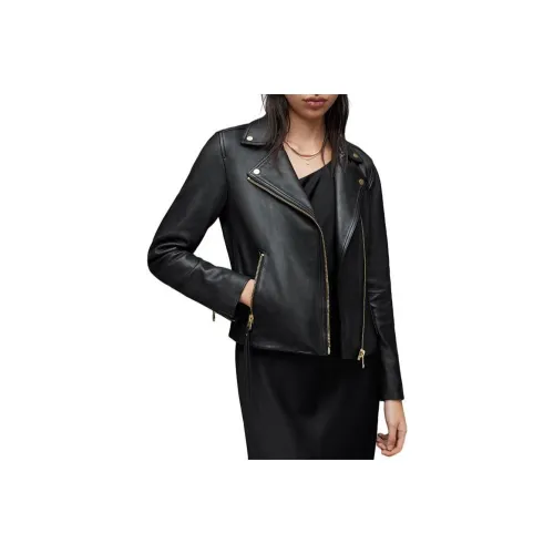 ALLSAINTS Кожа Куртка Женская Черная Золотая