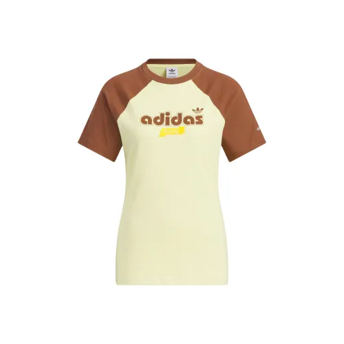 Adidas Originals Ретро Рукав реглан T Рубашка Женская Пудра Желтый Мягкий Коричневый
