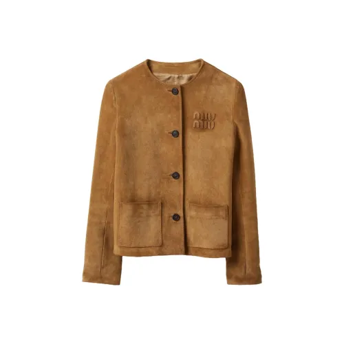 MIU MIU SS24 Кожа Куртка Женская Коричневая