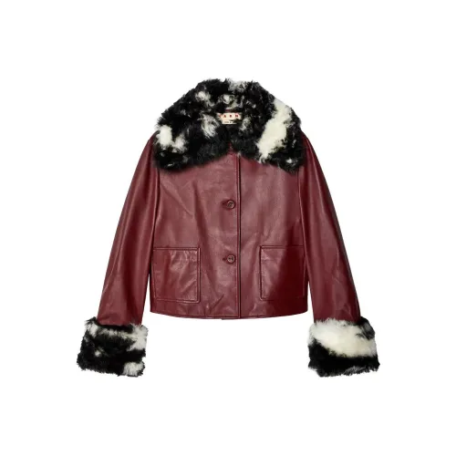 MARNI Бургундский Женские Кожаные Куртки