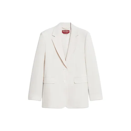 MaxMara Studio Magma Коллекция Шерсть Сатин Креп Один Брейстер Блейзер Бизнес Костюм Женский Бежевый