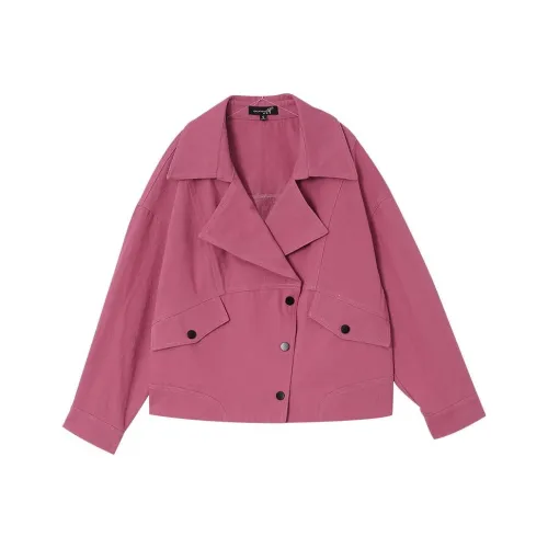 OUNIXUE Темно-розовое женское короткое пальто