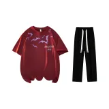 Комплект одежды (Благородный красный футболка + черные повседневные штаны)