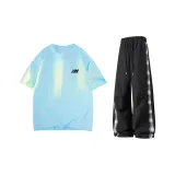 Рубашка с коротким рукавом цвета далёкого неба + чёрные брюки