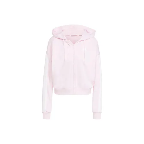 Adidas ESSENTIALS3 Stripes Sportswear French Terry Full Zip Толстовка Женская Розовый Белый