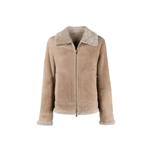BRUNELLO CUCINELLI Кожа Куртка Женская Светлый Умбра