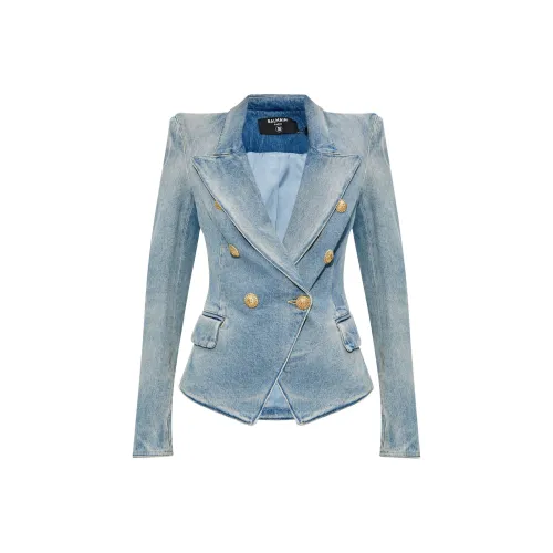 BALMAIN FW24 Denim Jacket Women's Blue BALMAIN FW24 Деним Куртка Женская Синяя