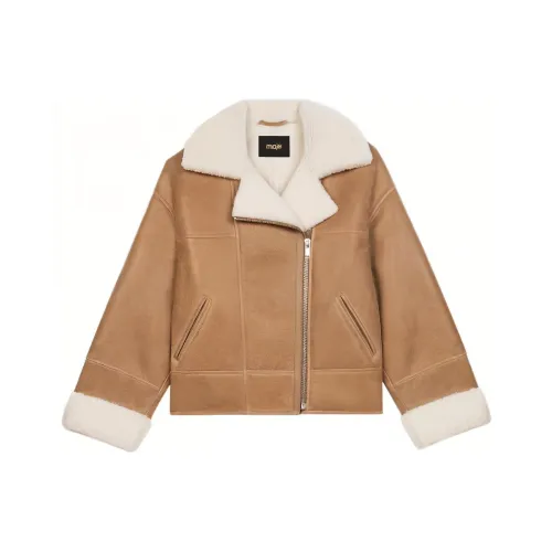 Maje Женские кожаные куртки цвета верблюжьего