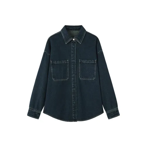 ZHOUMIAO Винтажный синий Женская рубашка