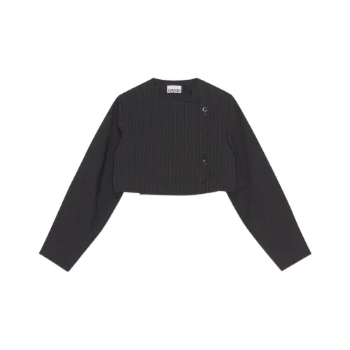 GANNI Черное женское короткое пальто