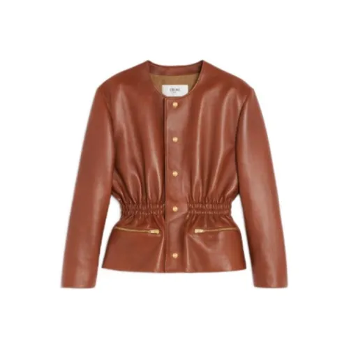 CELINE FW22 Кожа Куртка Женская Коньячный Бренди
