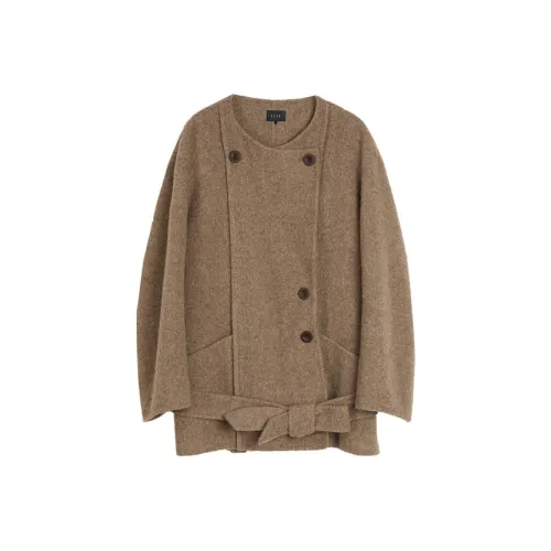 ELLE Шерстяное пальто женское цвет кофе