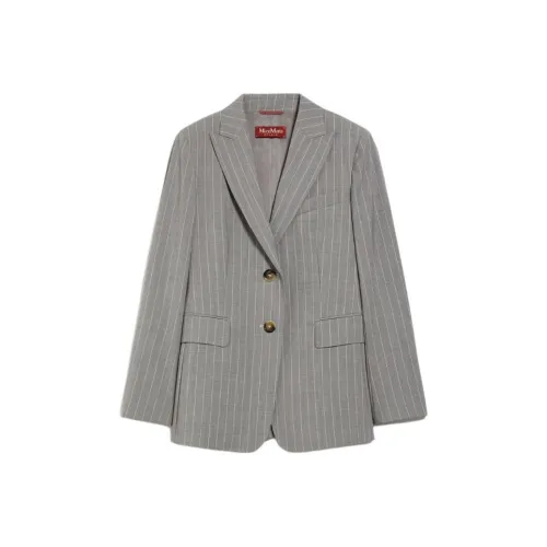 MaxMara Mora Collection Одиночный Брейзер Полоска Шерсть Бизнес Костюм Пальто Женское Серое