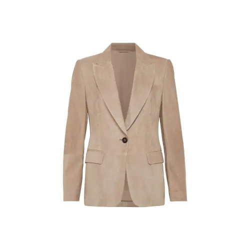 BRUNELLO CUCINELLI SS24 Кожа Куртка Женская Тауповая