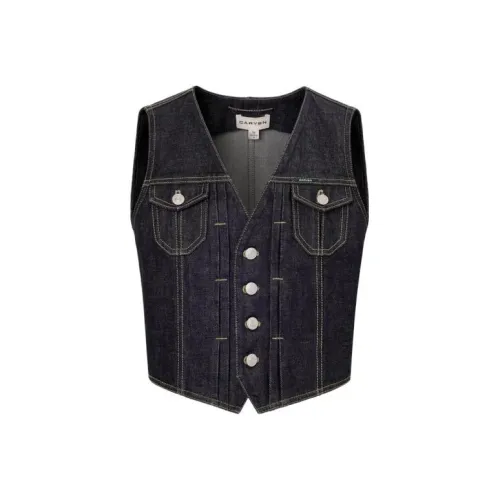 CARVEN FW23 V-Neck Облегающий Джинсовый Жилет Женские Темно-Синий