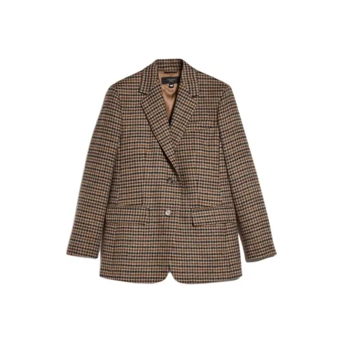 WEEKEND MaxMara Maltese Collection Shetland LOOK Шерсть Блейзер Бизнес Костюм Пальто Женские Коричневый