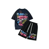 Темно-синий синий топ + черные штаны