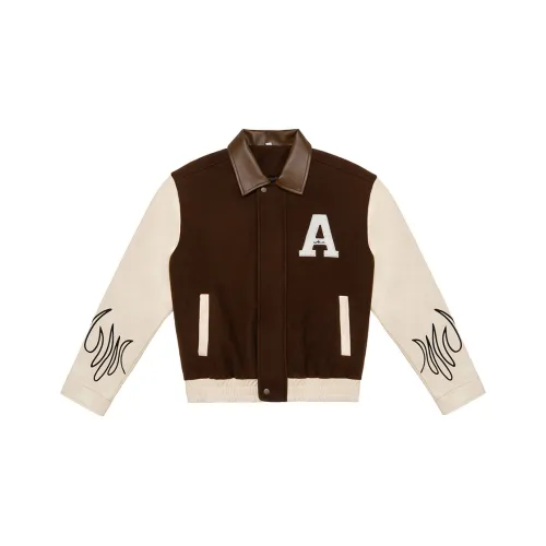 Ahhhing Умеренный Бейсбольная куртка Весна-осень Унисекс Темный кофейный