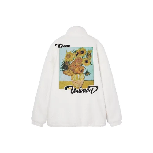 I'M ONE Растение и Цветочный Печатный Воротник-стойка Свободный крой Утолщенный Пух Унисекс