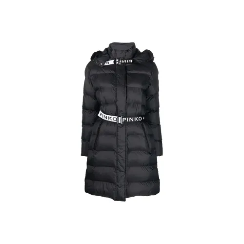 PINKO FW21 Однотонный Letters С капюшоном MID Длина Пуховая куртка Женская Черная