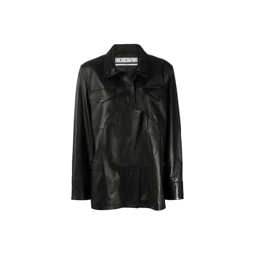 Off Белый FW21 Черный Женские Кожаные Куртки